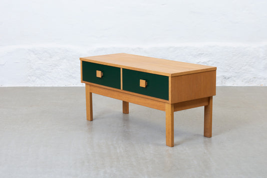 1970s low chest of two drawers in oak