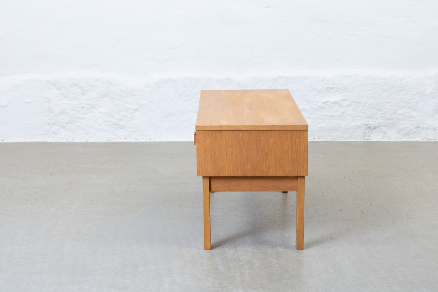 1970s low chest of two drawers in oak