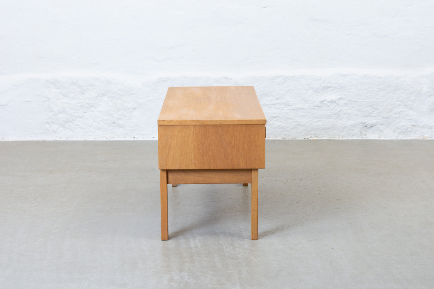 1970s low chest of two drawers in oak