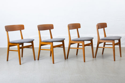 Newly reupholstered: 1960s set of teak + beech chairs by Farstrup Møbler