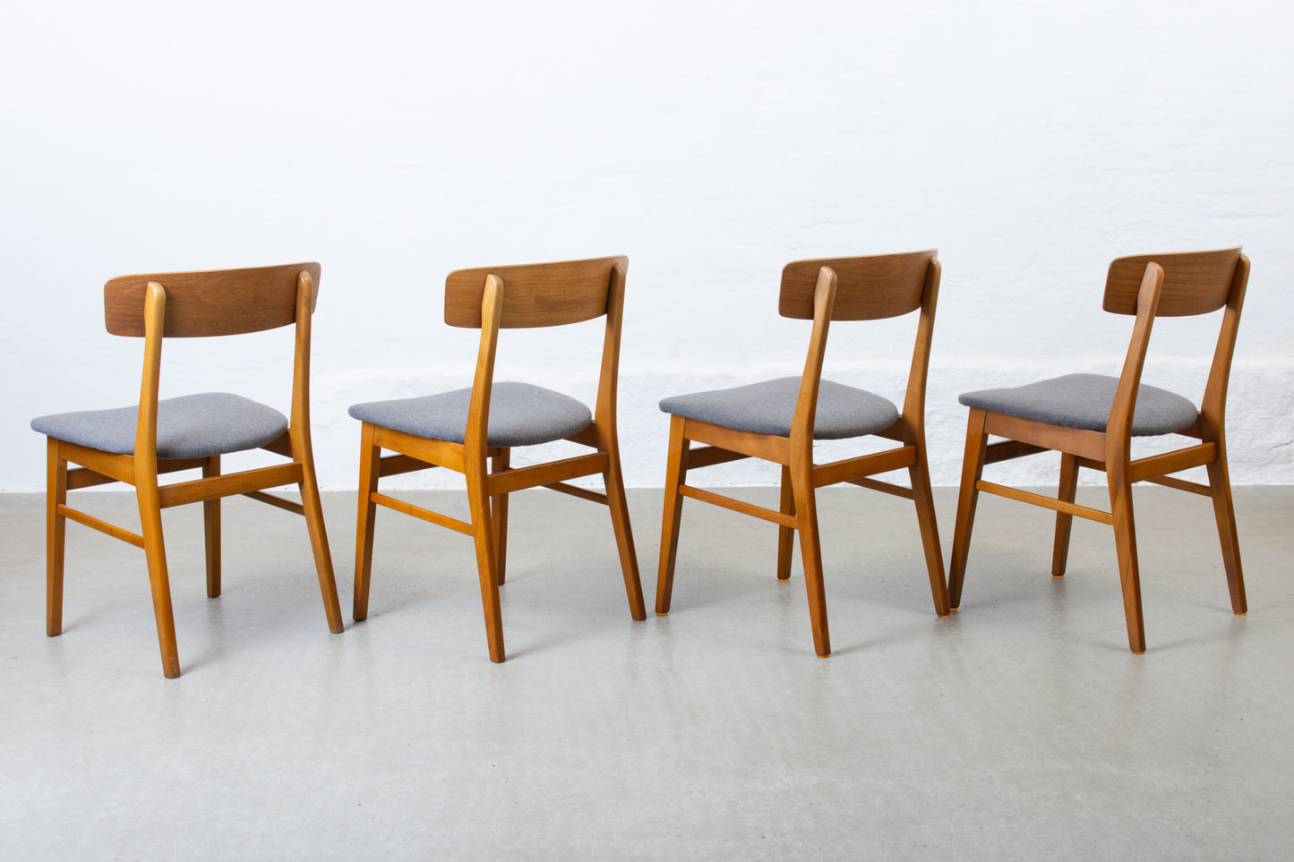 Newly reupholstered: 1960s set of teak + beech chairs by Farstrup Møbler