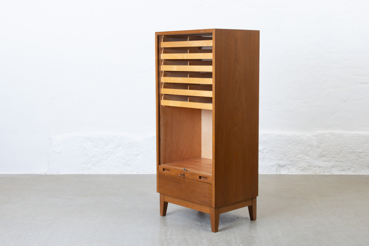 1960s oak archive cabinet