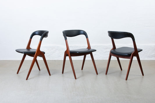 Two available: 1960s teak + vinyl 'Sonja' chairs by Johannes Andersen