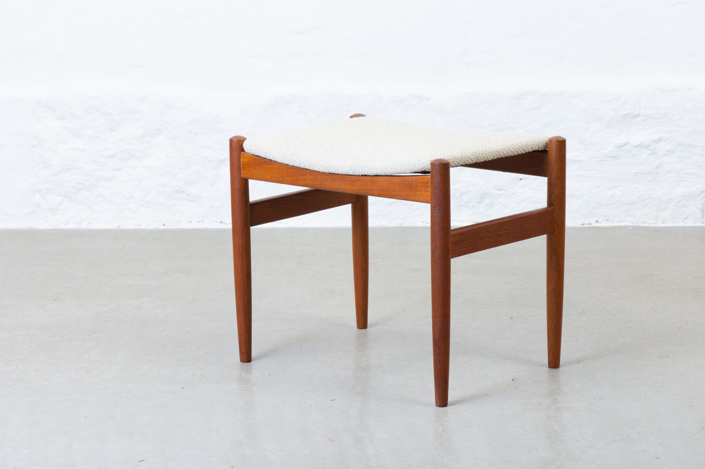 Newly reupholstered: 1960s teak foot stool