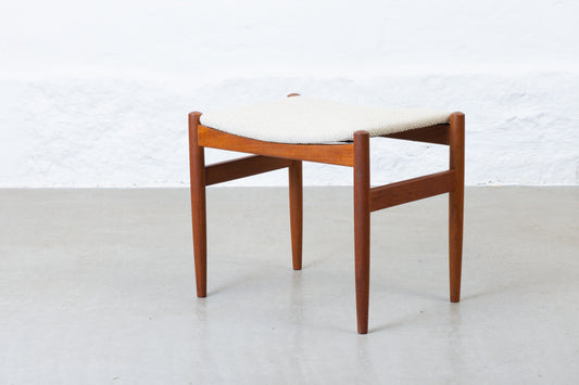 Newly reupholstered: 1960s teak foot stool