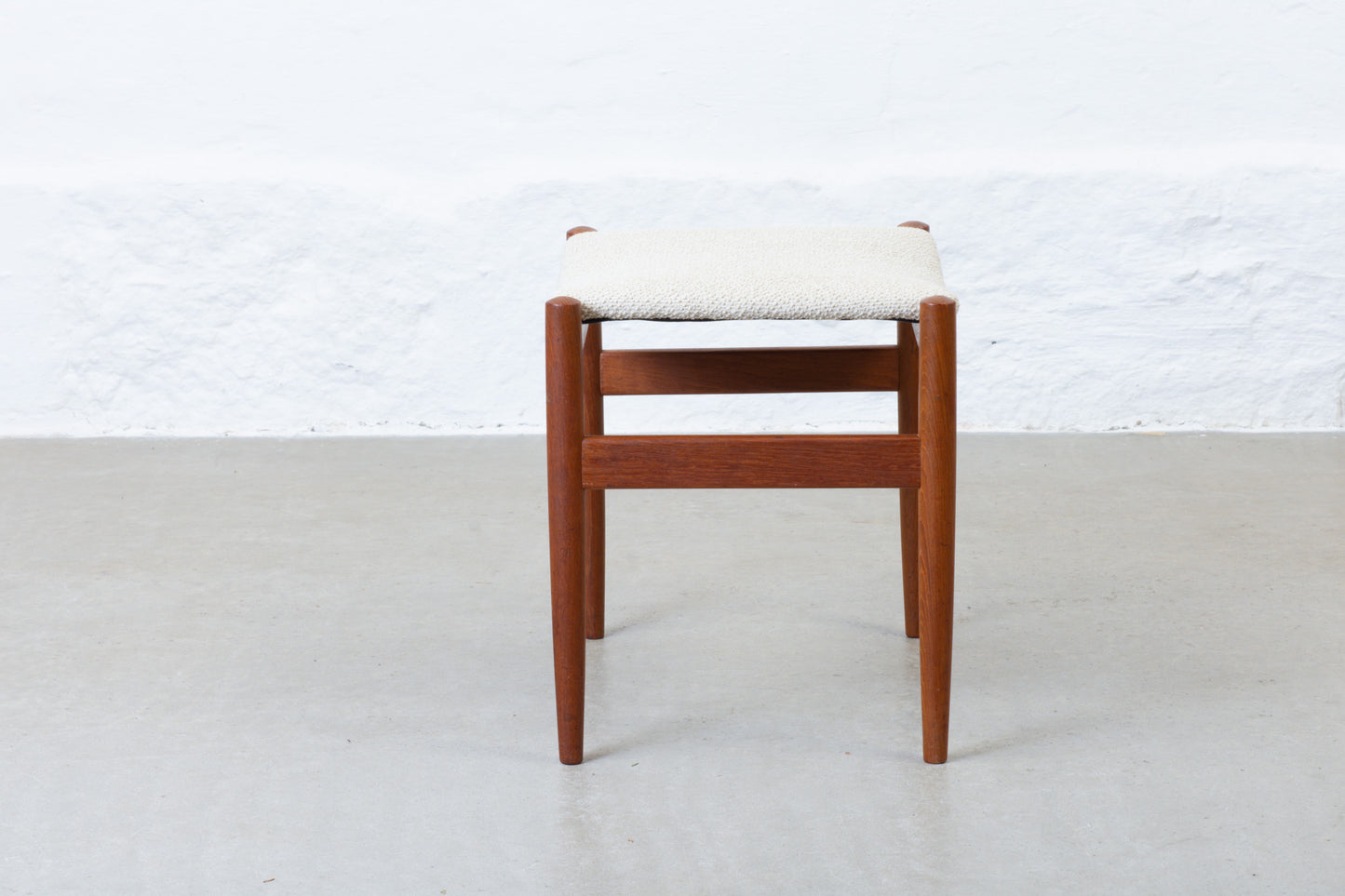 Newly reupholstered: 1960s teak foot stool
