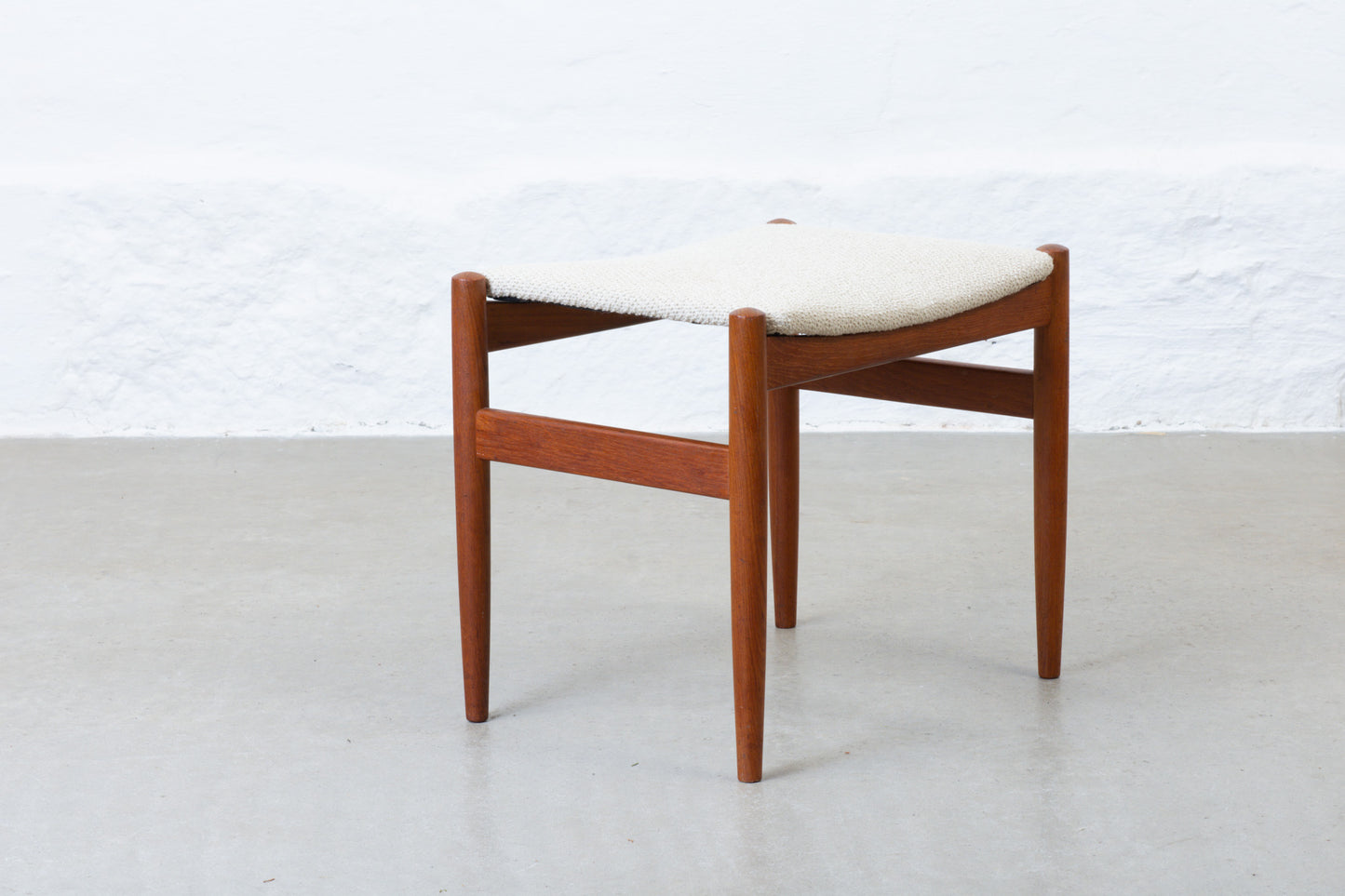 Newly reupholstered: 1960s teak foot stool