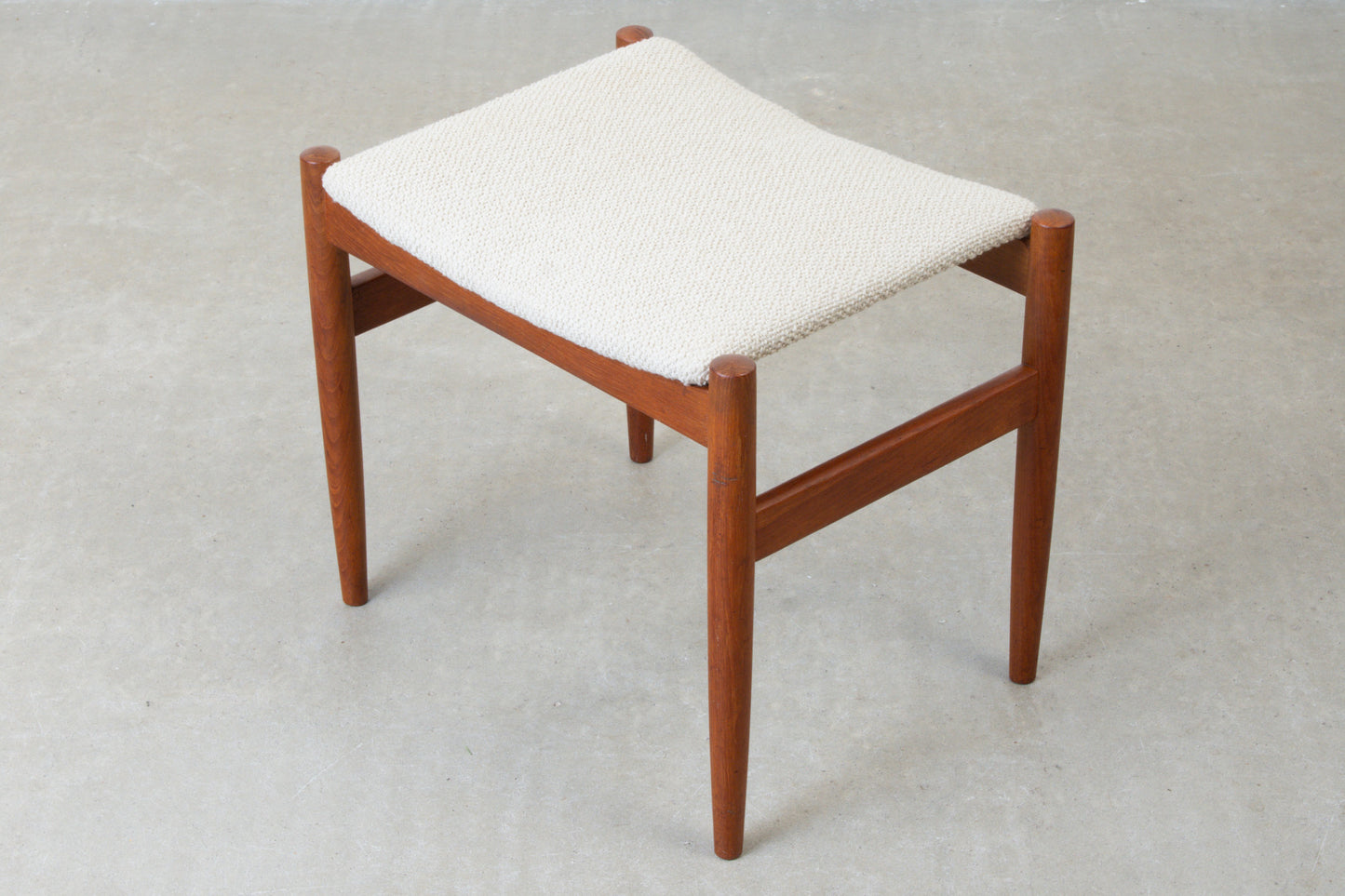 Newly reupholstered: 1960s teak foot stool