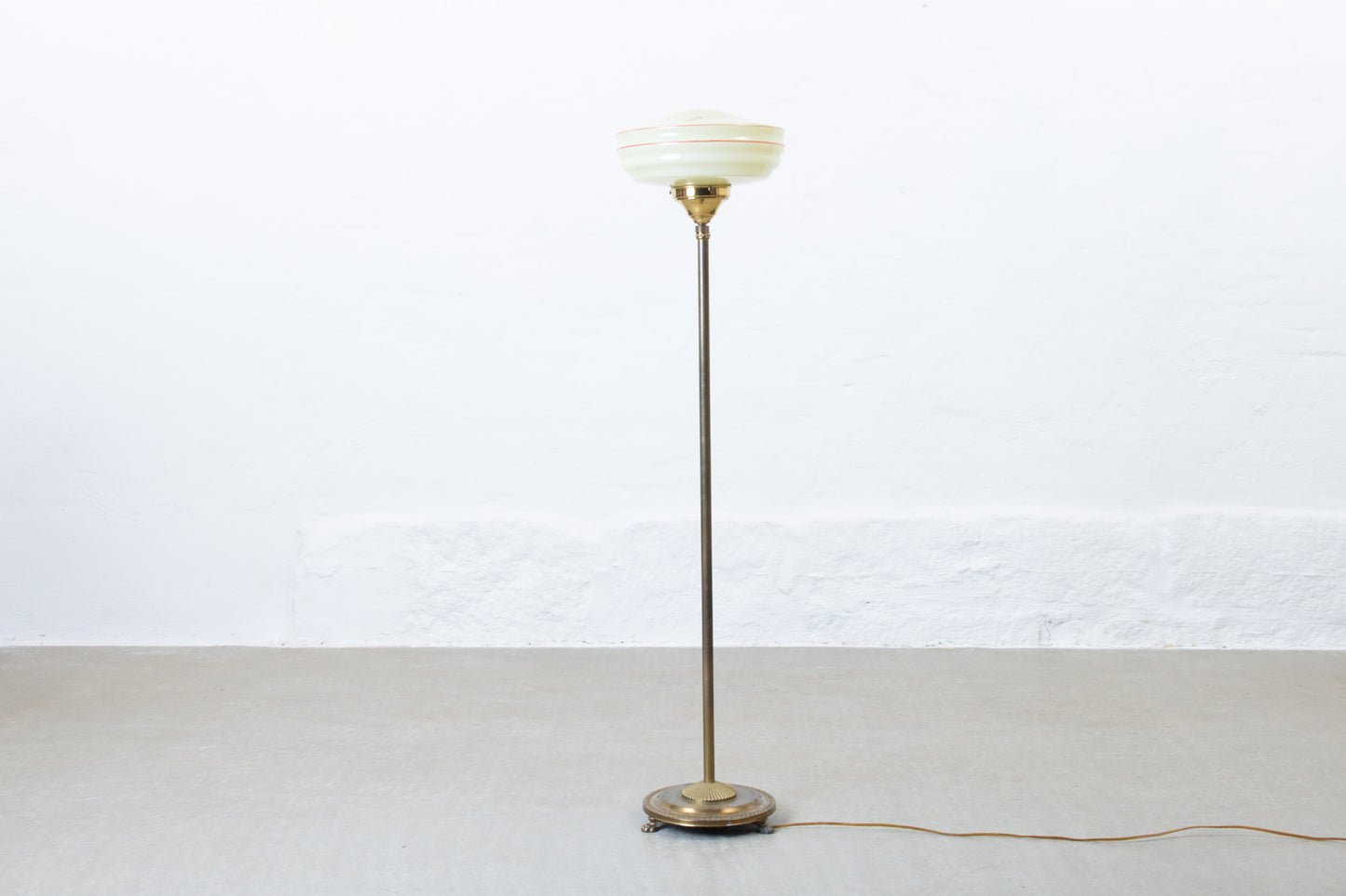 1940s brass + glass floor lamp by Laoni Belysning