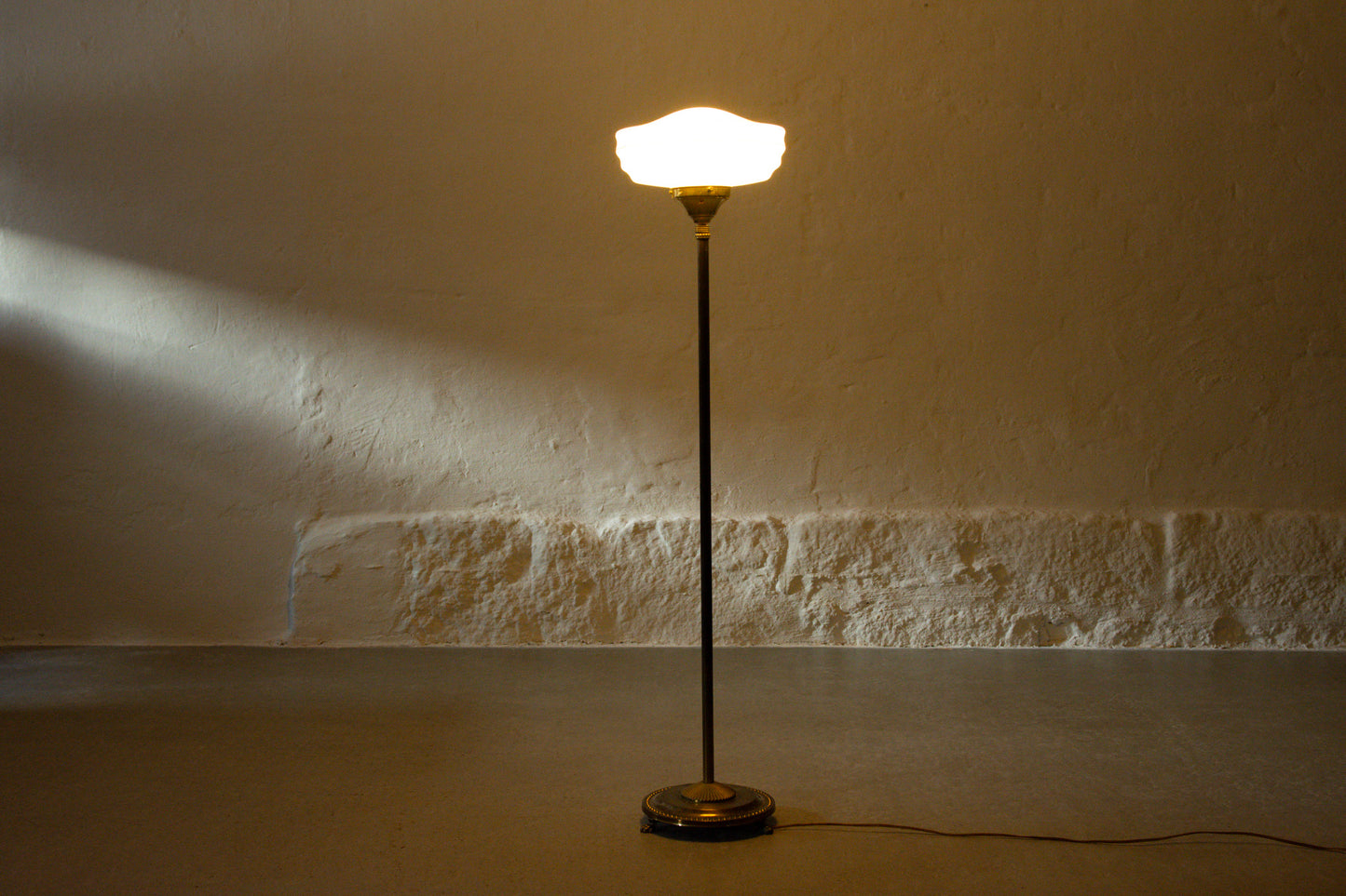 1940s brass + glass floor lamp by Laoni Belysning