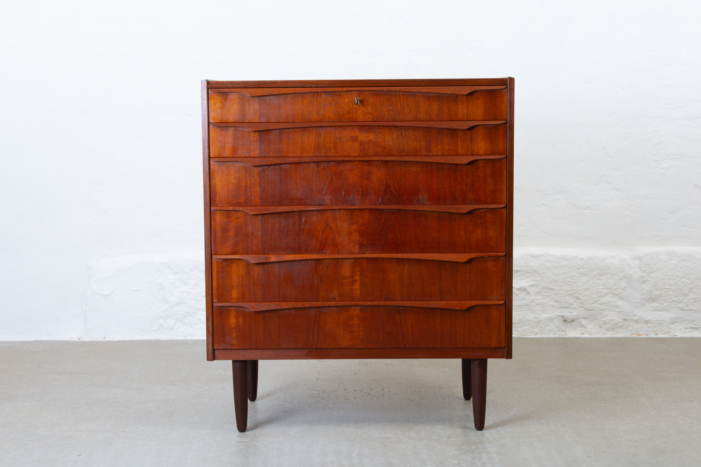 1960s teak chest of drawers with sculpted handles