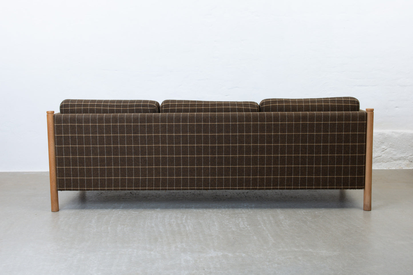 1970s three seater in oak + wool