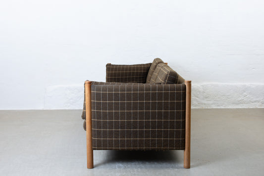 1970s three seater in oak + wool