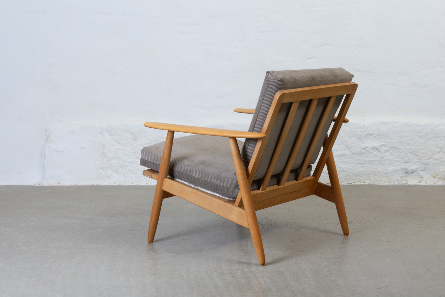 Two available: 1960s beech + corduroy loungers