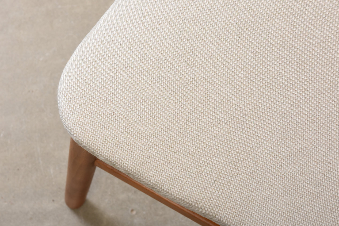 Newly reupholstered: 1960s set of four teak + beech dining chairs