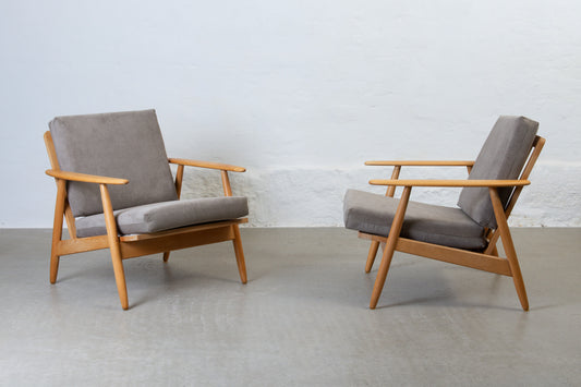 Two available: 1960s beech + corduroy loungers