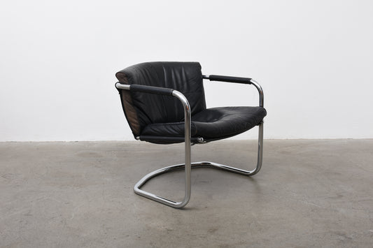 1970s leather + metal sling chair