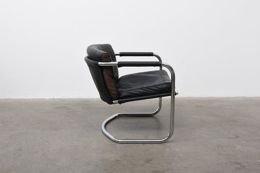 1970s leather + metal sling chair