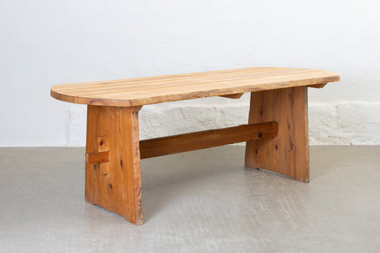 1970s raw edge dining table in pine