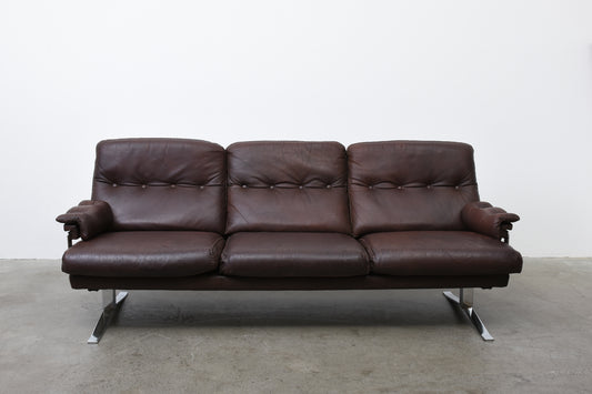 1960s leather + steel three seater by Arne Norell