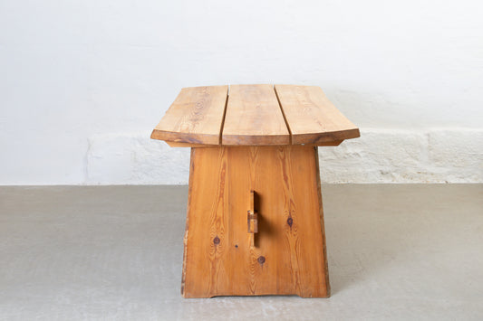 1970s raw edge dining table in pine
