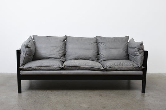 1980s grey leather three seater