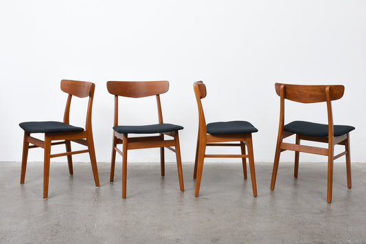 Newly upholstered: Set of four 1960s teak + beech chairs by Farstrup