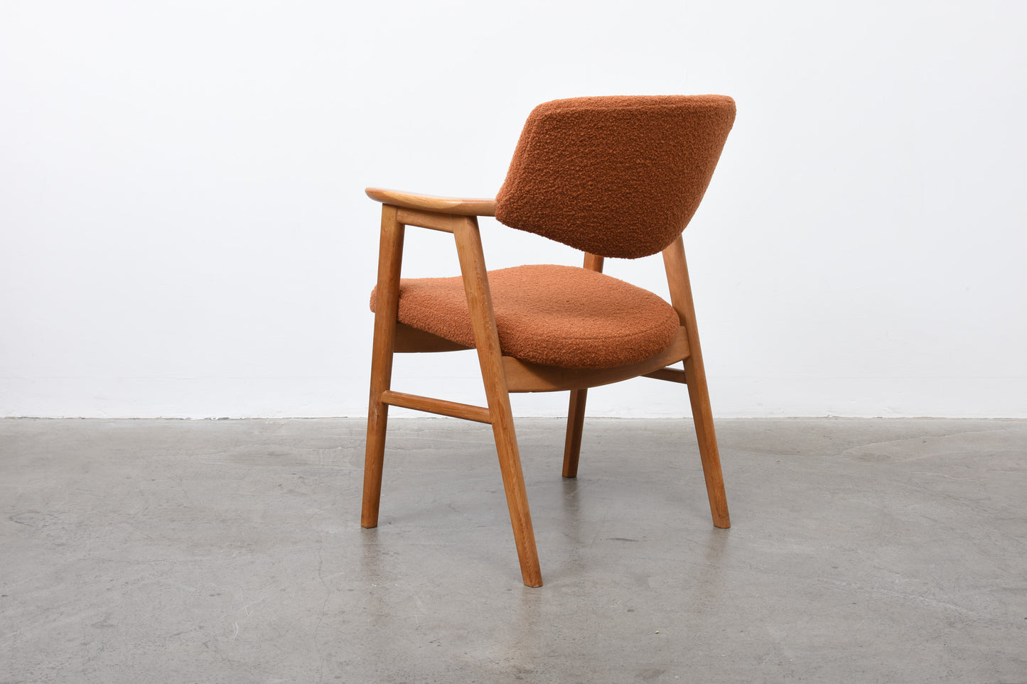 Newly upholstered: 1960s oak + bouclé armchair by Erik Kirkegaard