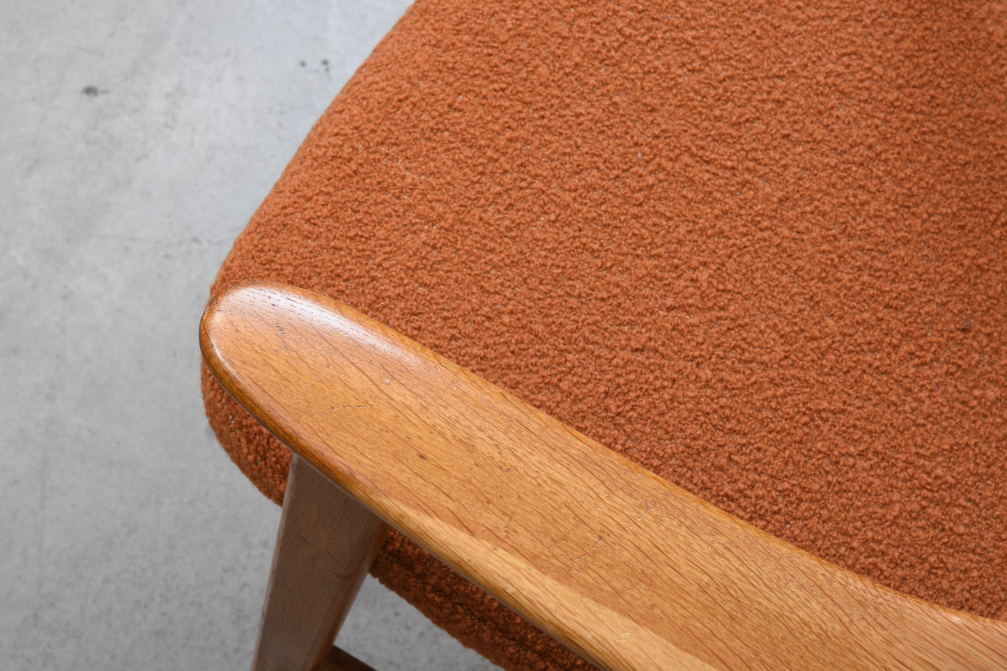 Newly upholstered: 1960s oak + bouclé armchair by Erik Kirkegaard