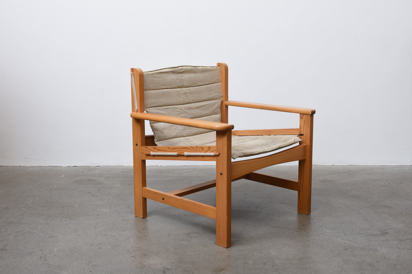 1970s pine + canvas lounger