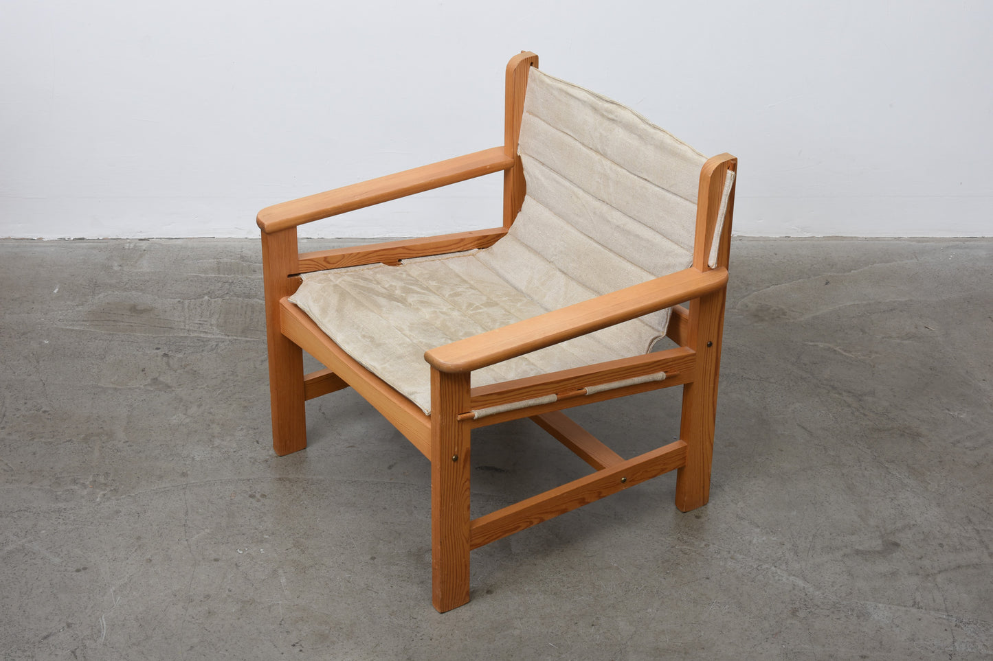 1970s pine + canvas lounger