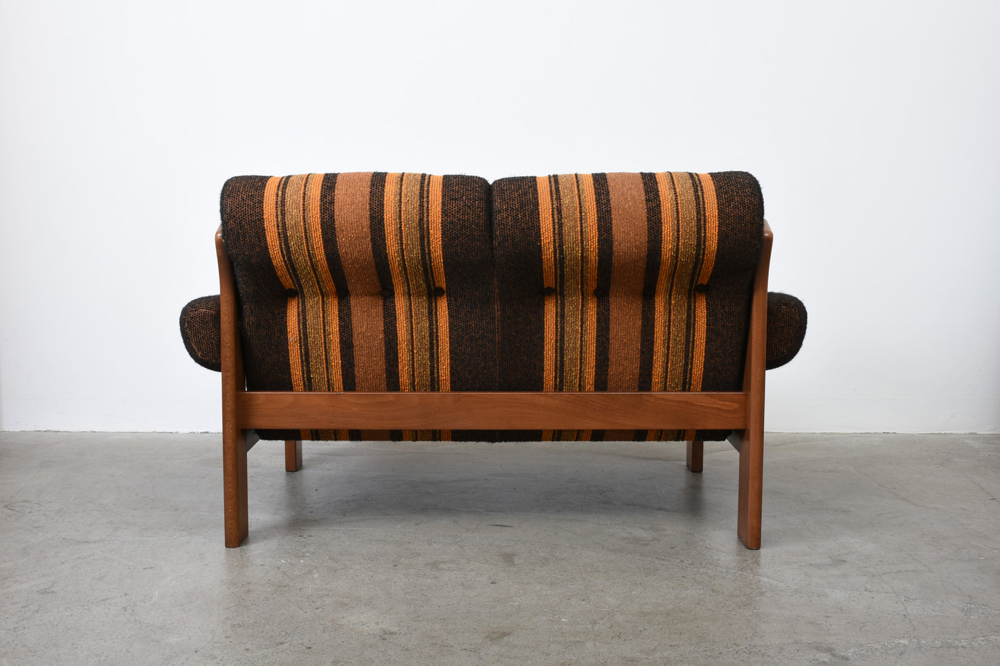 1970s Swedish two seat sofa in beech + wool