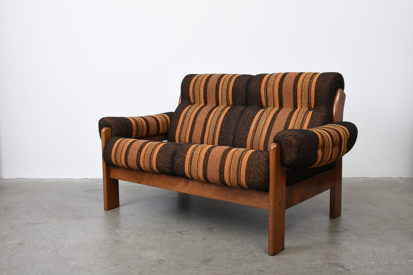 1970s Swedish two seat sofa in beech + wool