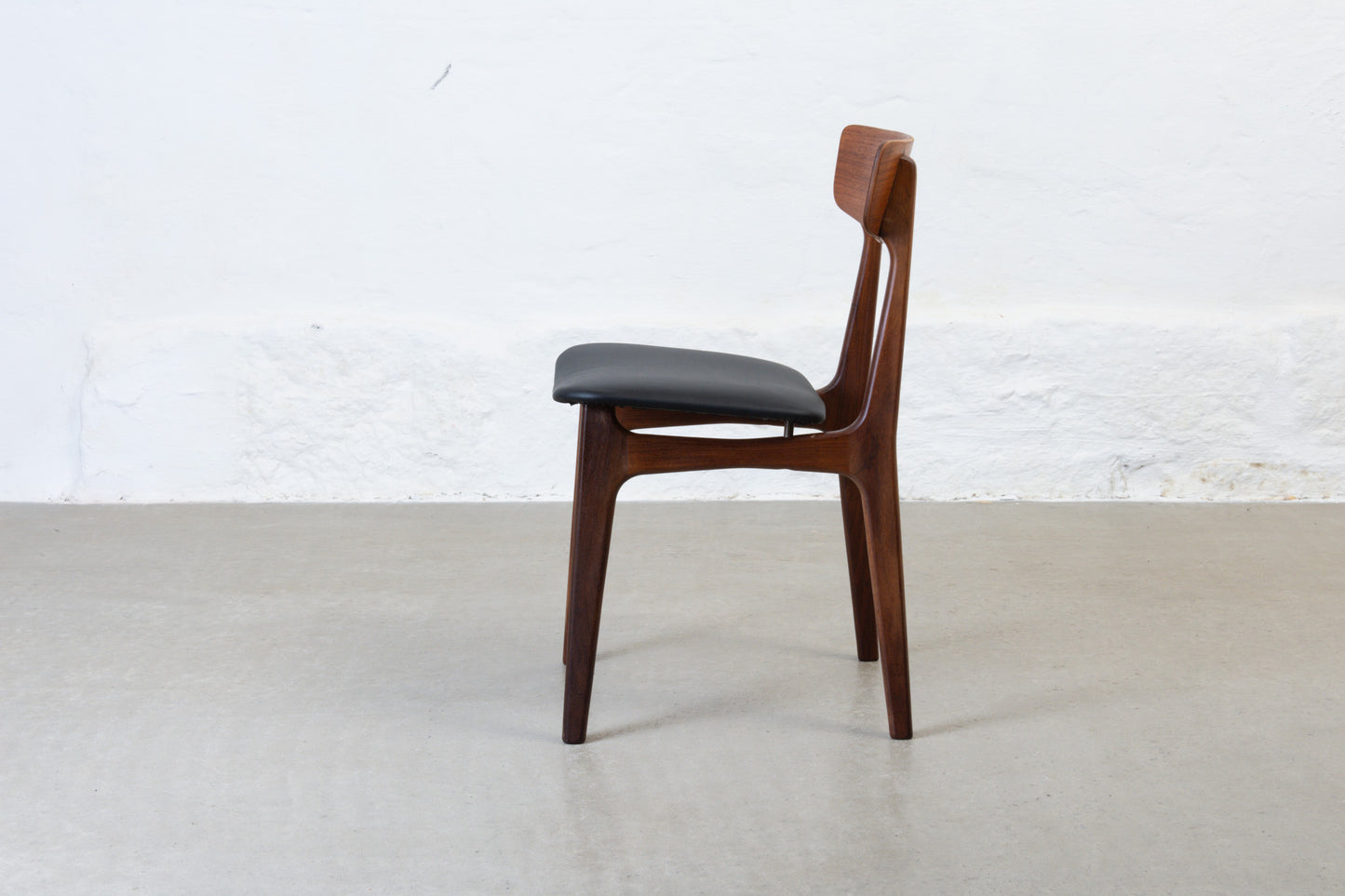 Newly reupholstered: 1960s set of four teak dining chairs
