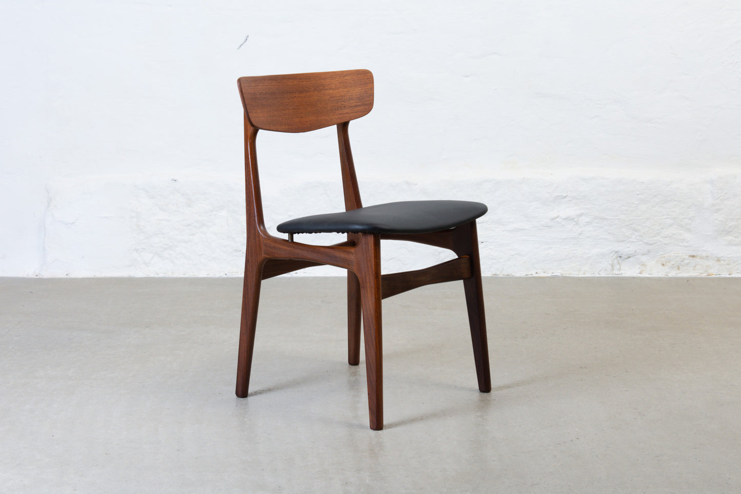 Newly reupholstered: 1960s set of four teak dining chairs