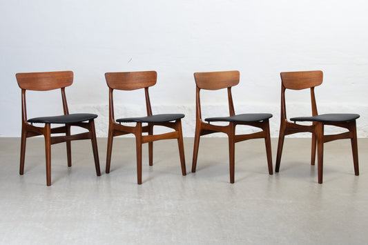 Newly reupholstered: 1960s set of four teak dining chairs