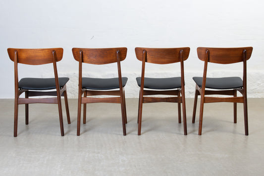 Newly reupholstered: 1960s set of four teak dining chairs