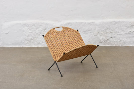 1960s rattan + wrought iron magazine stand