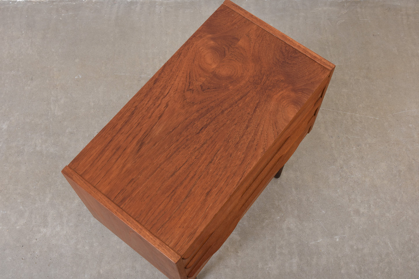 1960s low teak chest with lipped handles