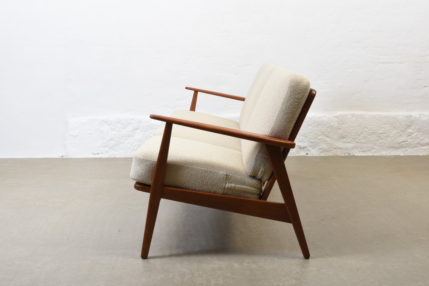 Newly reupholstered: 1950s 'Esbjerg' sofa in teak + oak