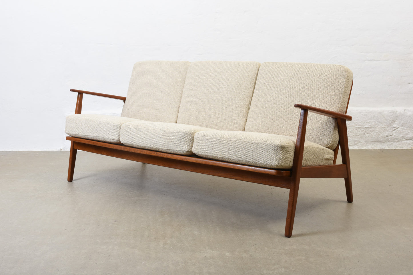 Newly reupholstered: 1950s 'Esbjerg' sofa in teak + oak