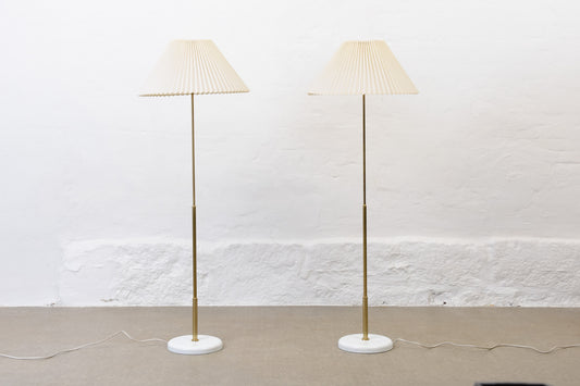 Two available: Brass floor lamps with pleated shades by Ateljé Lyktan