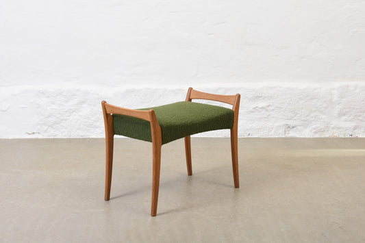 Newly reupholstered: 1960s oak foot stool by Ølholm Møbelfabrik