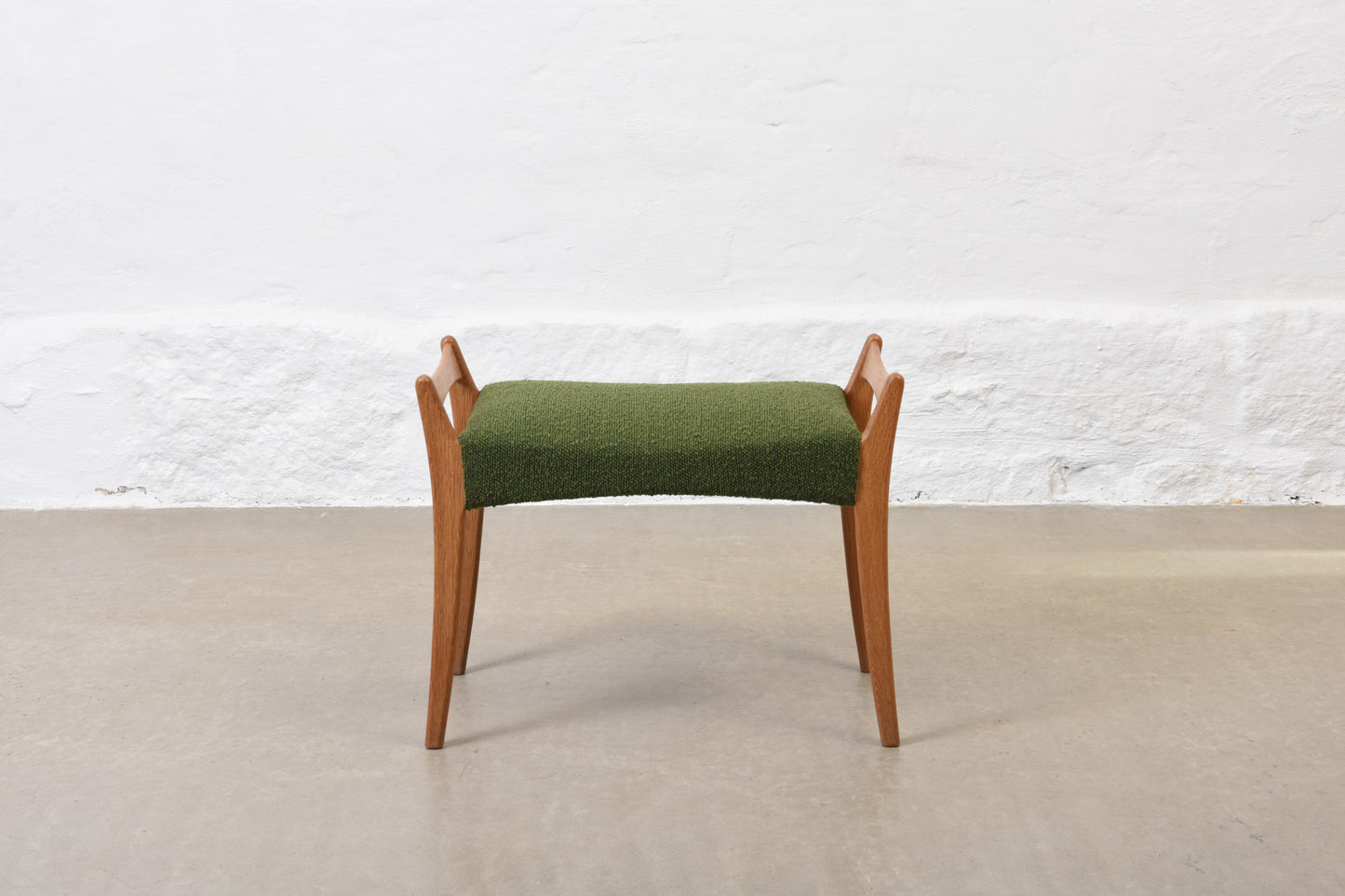 Newly reupholstered: 1960s oak foot stool by Ølholm Møbelfabrik