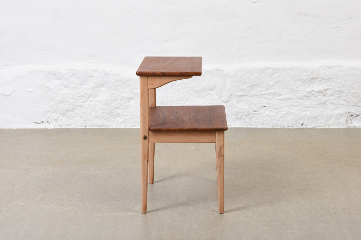 1960s pair of bedside tables in teak + beech