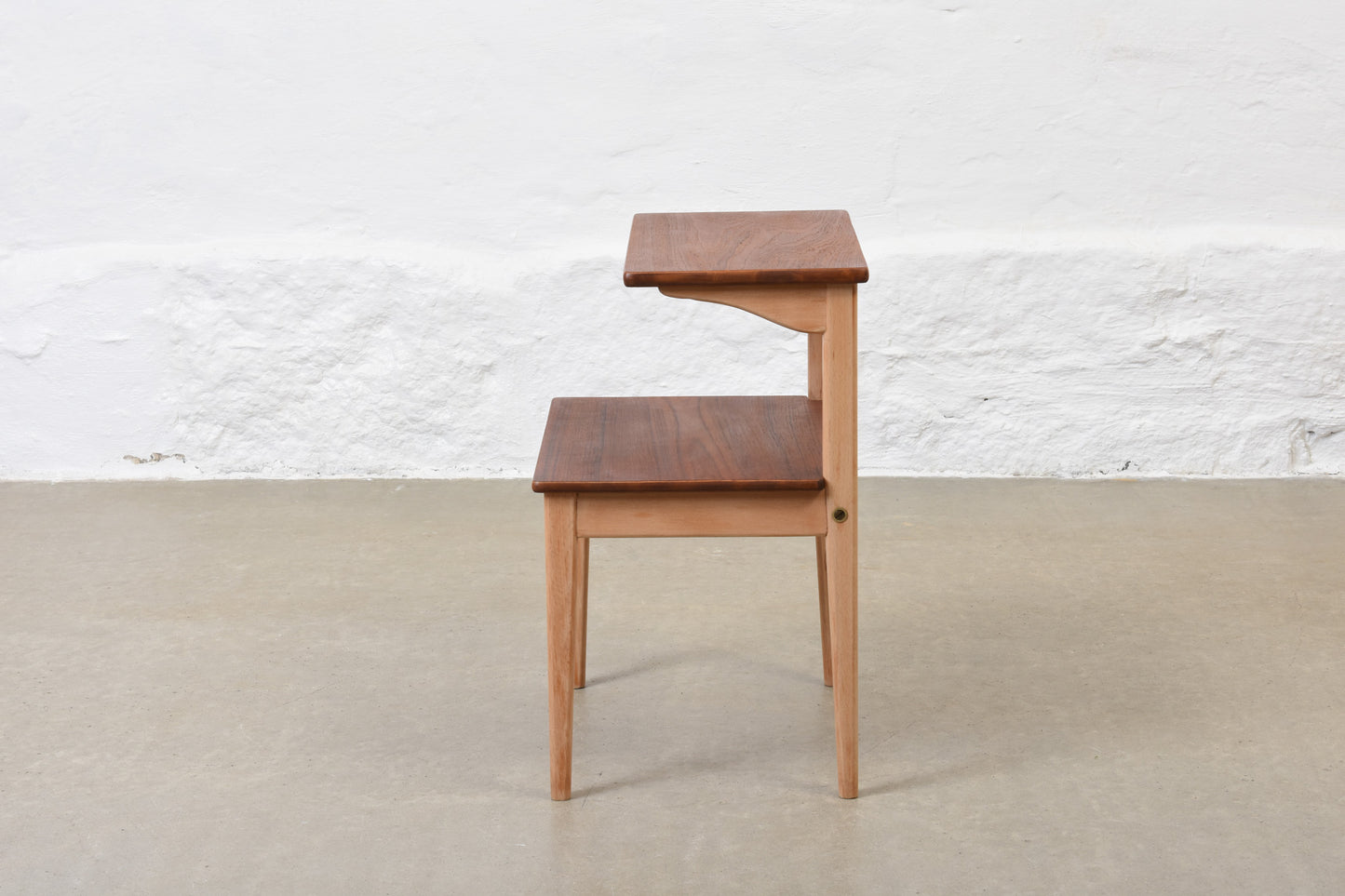 1960s pair of bedside tables in teak + beech