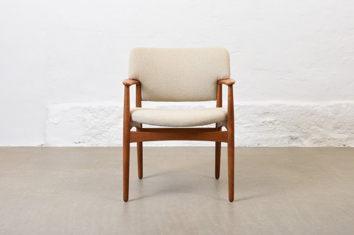 Newly reupholstered: 1960s oak armchair by Aksel Bender Madsen