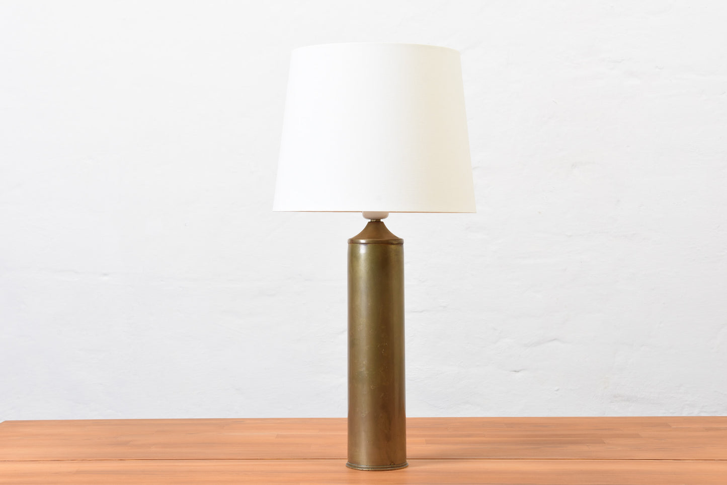 1950s brass table lamp with shade