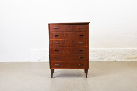 1950s bow-fronted chest of drawers in teak