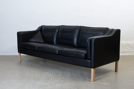 1990s Danish three seater in black leather